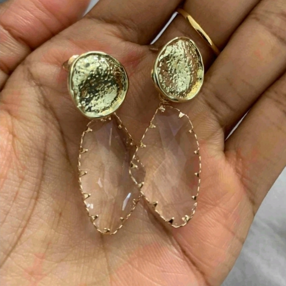 Gold 16k statement earrings tone dangle faux crystal classic formal 💖2/$30 - Picture 3 of 11